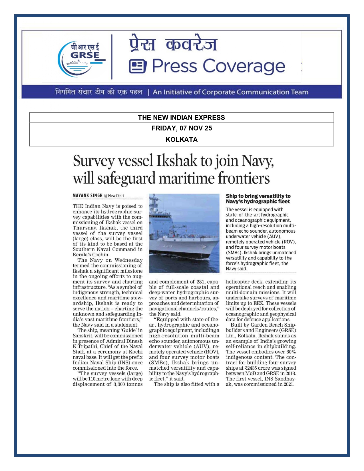   Press Coverage: 07 Nov 25: MILLENNIUM POST   